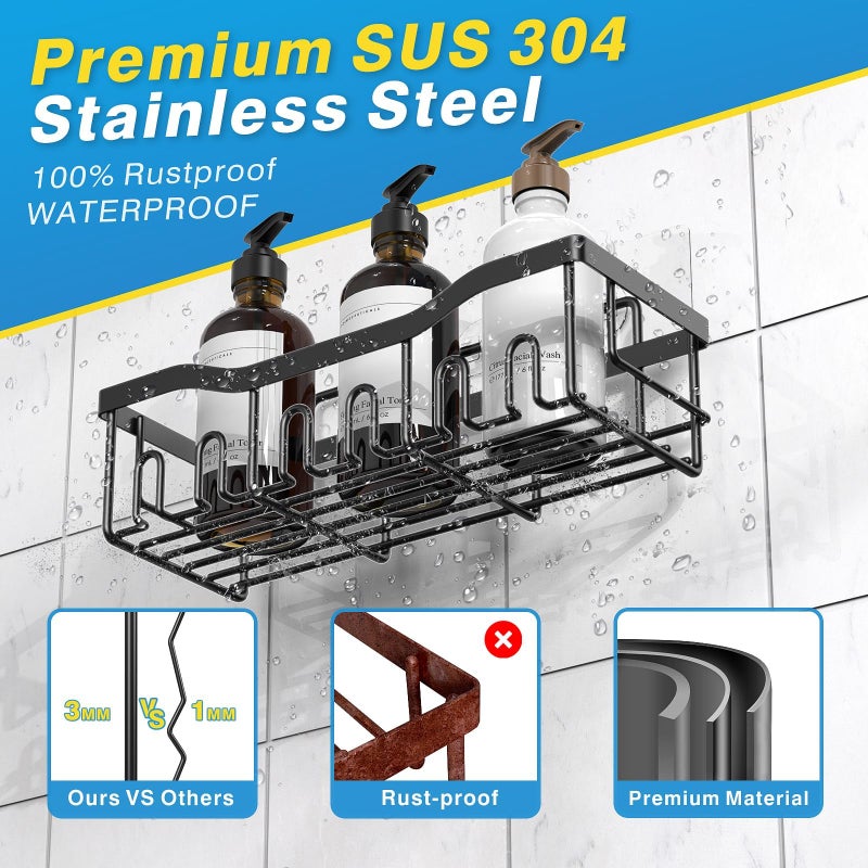 EUDELE Adhesive Shower Caddy, 5 Pack Rustproof Stainless Steel Bath Organizers With Large Capacity, No Drilling Shelves for Bathroom Storage & Home Decor-XL Size - Image 5